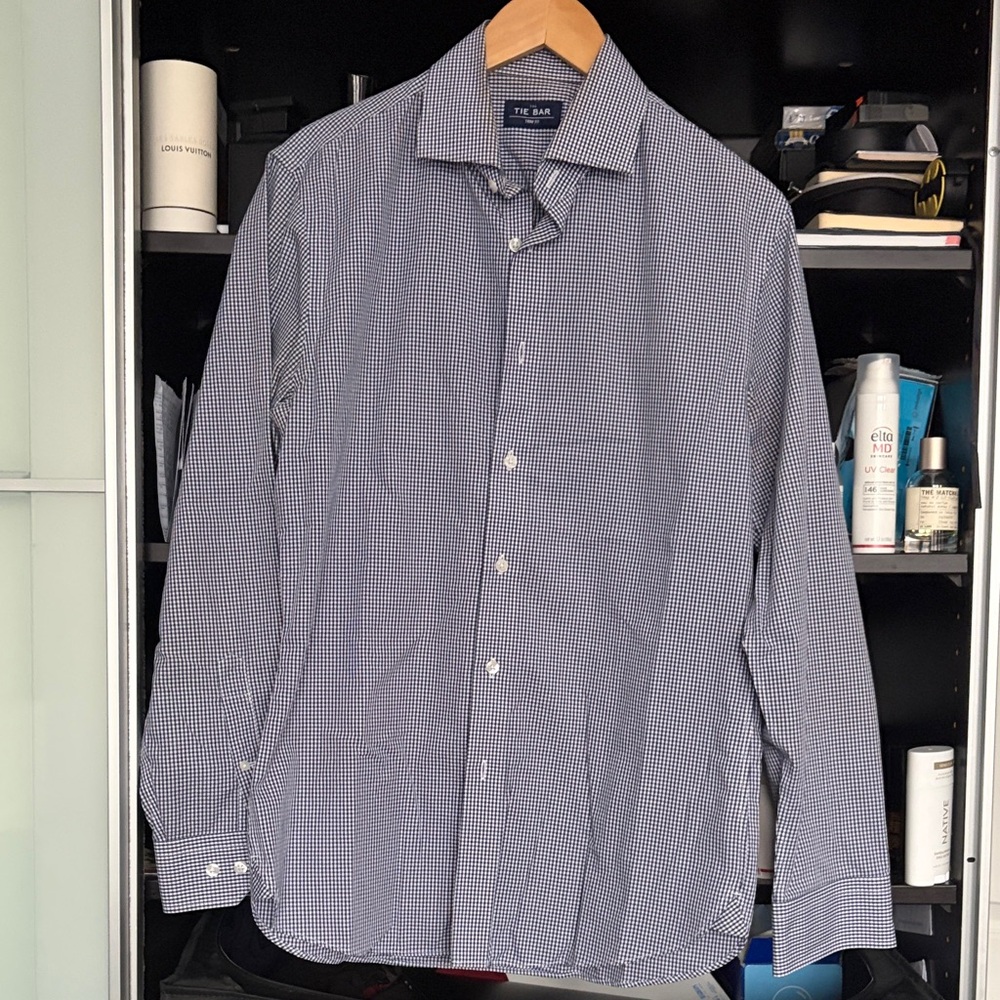 The Tie Bar Men's Blue Checkered Dress Shirt